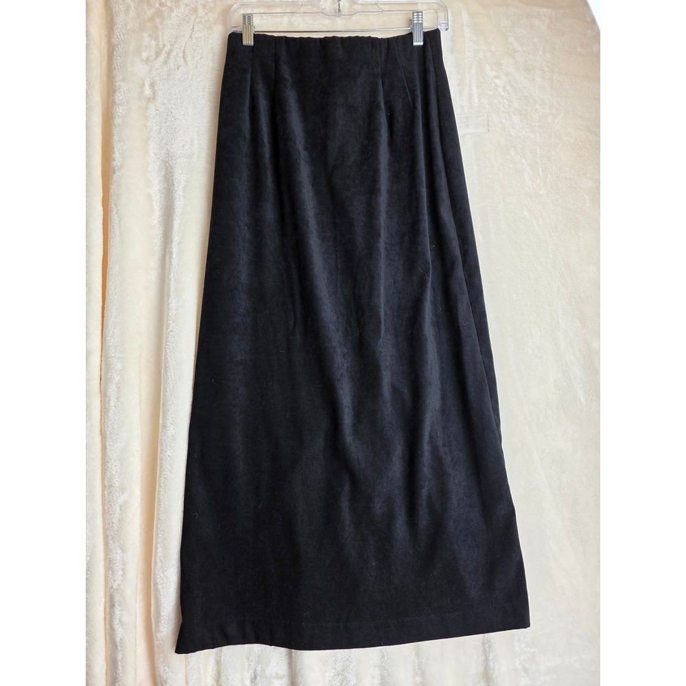 Vintage Wildlife New York Black Velvet Maxi Skirt Size 8 Side‎ Slit Elegant